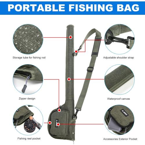 Doorslay Fishing Rod Case Fishing Pole Bag with Reel Pouch Fly Fishing Bag for 9FT 2 Pieces/4Pieces Rod Fishing Rod Bag