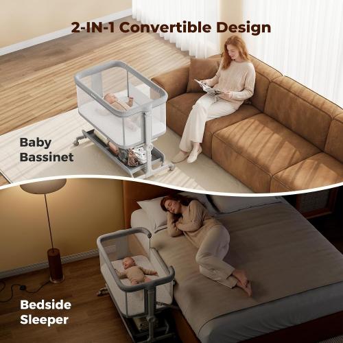 Ezebaby Baby Bassinets Bedside Sleeper, Portable Bedside Bassinet for Baby Newborn Infants with Adjustable 7 Heights and All Mesh Sides, Newborn Crib with Mattress and Soft, Breathable Sheet