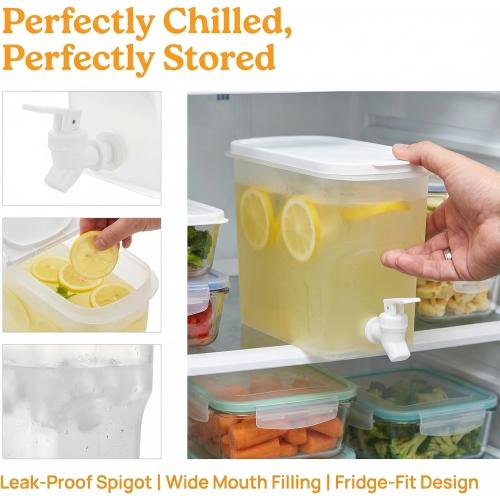 Jucoan 2 Pack 0.9 Gallon Fridge Beverage Drink Dispenser with Leak-proof Spigot, Plastic Cold Drink Juice Beverage Dispenser Jug for Party Drink, Juice, Iced Tea, Lemonade, Cold Brew