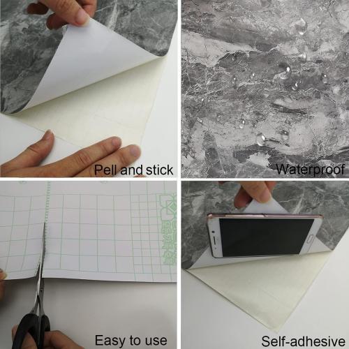 48x354inch Extra Wide Grey Marble Wallpaper Peel Stick Matte Thick Waterproof Adhesive Furniture Sticker Dark Gray Granite Textured Countertop Contact Paper Vinyl Wall Sticker for Bedroom Living Room
