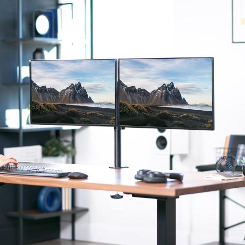 VIVO Dual Monitor Desk Mount, Holds 2 Computer Screens up to 30 inches and 22lbs Each, Heavy Duty Fully Adjustable Steel Stand with C-Clamp and Grommet, Black, STAND-V002, (MISSING parts)