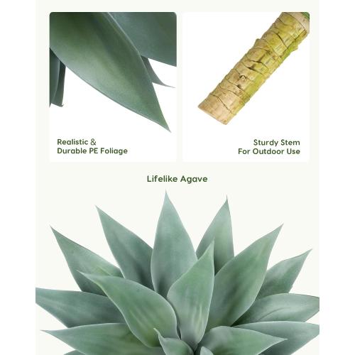 Velener Artificial Outdoor Blue Agave Plant - Small Size UV Resistant Fake Agave Plants for Indoor and Outdoor Decor(18 Inch)-2 Pack