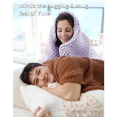 Color lavender YnM Chunky Throw Blanket, Medium-Weight, Hand Knitted, Skin Friendly, Ventilated and Breathable, Machine Washable, Home Décor Piece for Couch, Sofa and Bed (Iris Lavender)