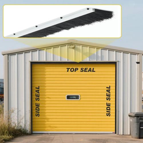 3 Roll up Garage Brush Seal for Top, 10ft Long Heavy Duty Garage Door Seal Nylon Brush with Aluminum Track No-Drill 45deg Holder for Commercial, Corrugated, Sliding Barn, Hangar Doors