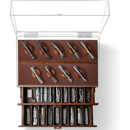 Holme & Hadfield Premium Knife Display Case for up to 50 Knives – Extra Large Handcrafted Wooden Pocket Knife Organizer for Collections – Birthday Gift for EDC Collectors – Luxury Built to Last