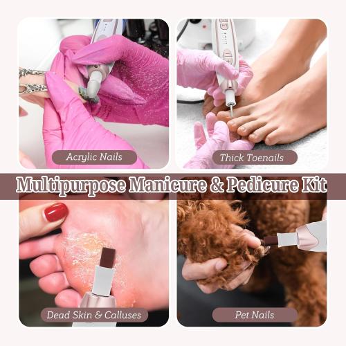 PELCAS Electric Nail File, 5 Speeds Nail Grinder for Thick Toenails, Cordless Nail Drill, Manicure and Pedicure Kit with LED Light, Toenail Grinder for Human, Thick Toenails, Natural & Acrylic Nails