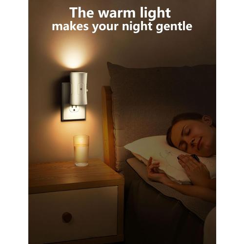 Night Light, LED Night Lights Plug into Wall, [2 Pack] Warm White 3000K, 0-100LM Adjustable Brightness Light Sensor Nightlights Plug in Wall for Hallway, Bathroom, Adults, Neutral Beige