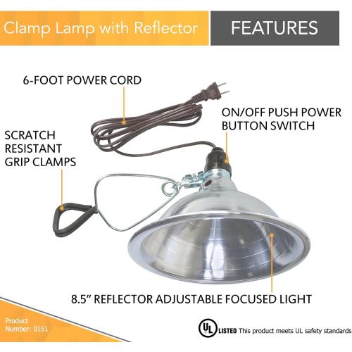 Woods Clamp Lamp Light with Aluminum Reflector; 150W; UL Listed; 6- Foot Cord