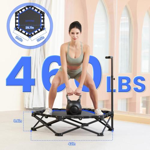 HXD-ERGO 42'' Foldable Mini Trampoline, Rebounder Trampoline with Adjustable Foam Handle, Fitness Trampoline for Indoor, Outdoor, Home Gym,Max Load 460lbs