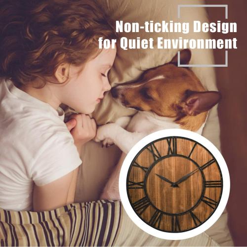 Tangkula 25.6  Inch Round Wall Clock, Farmhouse Large Wall Clock with Roman Numerals, Come with AA Battery, Wooden Rustic Clock Hanging for Home Office (Bronze Brown)