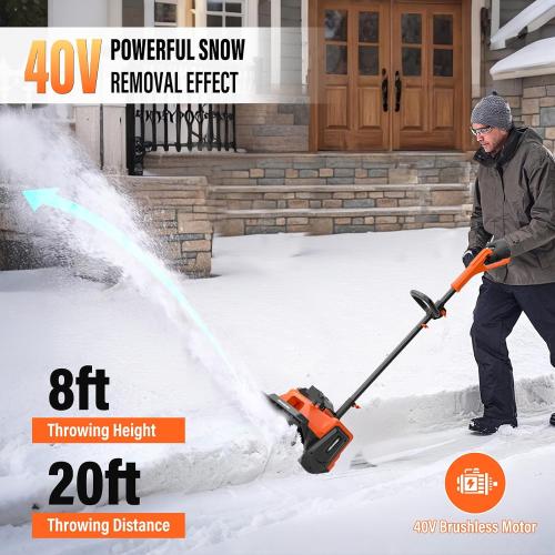 Snow Shovel Cordless, 40V | 16 Inch Electric Snow Blower with 2 X 4.0Ah Batteries & Fast Charger, Powerful Electric Snow Blower with Directional Plate & Adjustable Front Handle