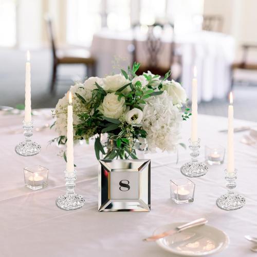 6 Pcs Clear Glass Taper Candle Holders – 4 Ribbed Candlestick Holders for Standard Candles | Elegant Centerpiece for Wedding, Party, Holiday & Home Decor