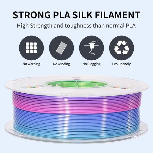 RAMBERY Silk Rainbow PLA 3D Printer Filament Bundle, 10 Colors Total 10kg, 1.75mm Multicolor Gradient 3D Printing Filament for Most FDM 3D Printers, 1KG Spool (2.2lbs) x 10 PCS