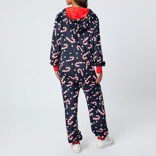 KMBANGI Women XL Christmas One Piece Pjs Hooded Fleece Jumpsuit with Pocket Zipper Romper Printed Pajamas Holiday Sleepwear