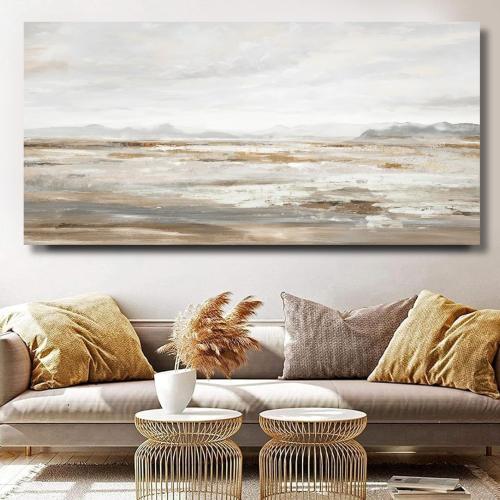 TRAIN2 ART Abstract Wall Art Canvas Wall Art for Living Room Brown and Grey Ocean Wall Decor Large Artwork for Bedroom Home Office 24x48