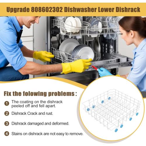 UPGRADED 808602302 Dishwasher Lower Rack Compatible with Frigidaire, Kenmore Bottom Rack Dishwasher Replacement with 154174501 Blue Wheels Replace 154432602 154432601 Dishwasher Rack Replacement