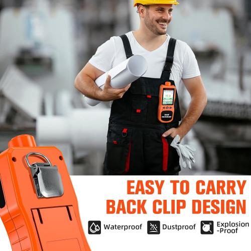 Portable Ozone Detector, 0-100 PPM Ozone Gas Monitor with 0.01 PPM High Resolution, 16H Long Battery Life, Ozone Meter with Alarm, O3 Air Quality Monitor with Temp & Humidity Tester, Orange