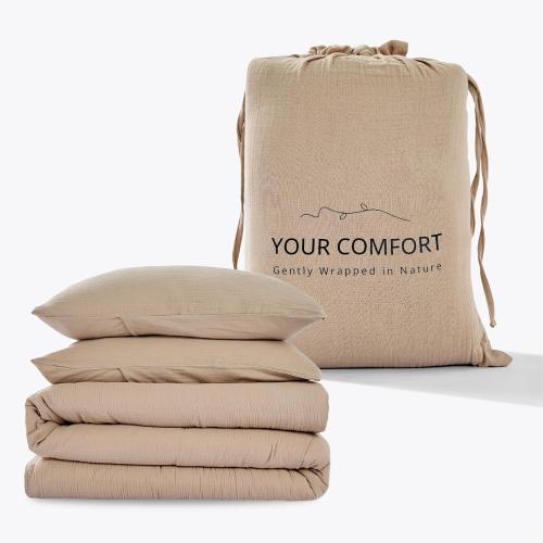 100% Sandwashed Cotton Duvet Cover Queen Size, Soft Queen Duvet Cover Set 3 Pieces with Zipper Clousre & Corner Buttons (Linen, Queen 90 x 90)