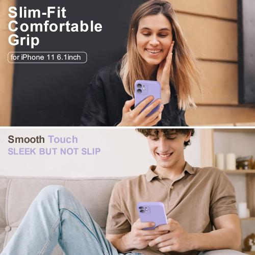 Vooii Compatible with iPhone 11 Case, Upgraded Liquid Silicone with [Flat Edges] [Camera Protection] [Soft Anti-Scratch Microfiber Lining] Phone Case for iPhone 11 6.1 inch - Light Purple