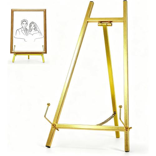 16.5 Metal Easel Stand for Sign – Elegant Table Top Easel for Display, Heavy Duty Tabletop Picture Easel Stand for Wedding Sign, Picture Frame, and Art (Gold)
