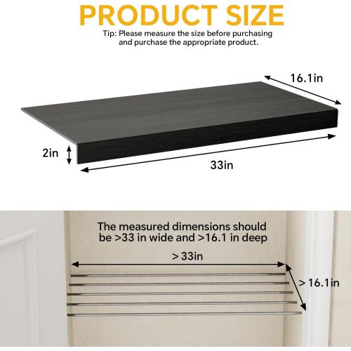 4 PCS Wire Rack Covers for Pantry Wood Grain, 33'' W * 16'' D (Ready to Use) Faux Wood Shelf Covers for Wire Shelving, Rustic Closet Shelves Covering Toppers - Bathroom, Kitchen, Garage (Black)