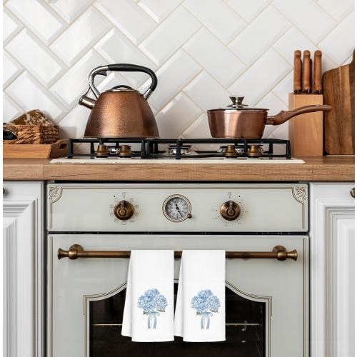 Blue Hydrangea Bow Decorative Hand Towels for Bathroom Washroom Set of 2, Hydrangeas Gifts, Hydrangea Decor for Bathroom Kitchen, Flower Floral Hydrangeas Kitchen Towels, 16x24 Inch