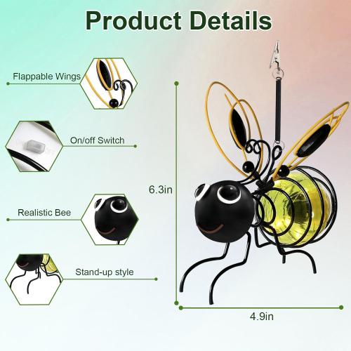 EVOLUX Hanging Bee Solar Garden Lights Decor for Outside, Outdoor Statues Figurine Lights Decorations for Patio Balcony Yard Ornament Housewarming(2 pcs)