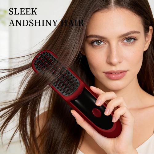 Go Brush Pro for Short Hair 2026, Portable Straightener Brushs for Travel, with LCD Temperature Display, Fast Heating Cordless Mini Hair Brushs (Red)
