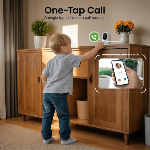 2K Baby Camera-WiFi Home Security Cameras Indoor via One-Tap Call with Elderly/Baby/Nanny, Motion Alert, Local/Optional Cloud Storage, Compatible with Alexa/Google Home, K7 1Pack (2.4GHz Only)