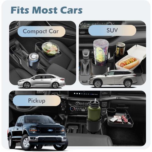 Car Cup Holder Tray, 3 in 1 Cup Holder Expander Adapter for Car, 360° Rotating Detachable 11 Car Food Tray Table for Eating, Road Trip Essentials Fits Yeti, Hydro Flask 16-46 oz, OtterVerz 11