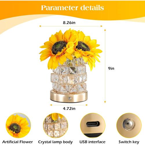 Sunflowers Flower Lamp Cordless Touch Table Lamp Birthday Gifts for Women
