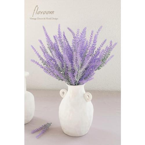 Floroom Artificial Purple Lavender, 4 Bushes Flocked Fake Lilac Flower for Wedding Bouquet DIY Table Centerpieces and Floral Arrangement Decoration