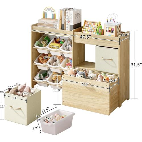 Toy Storage Organizer for Kids, 9-Bin Toy Organizer with 2-Drawers, Movable Toy Chest and Top Rack, Multifunctional Kids Bookshelf and Toy Storage for Playroom, Bedroom, Nursery, White