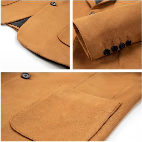 Mens Blazer Suede Jacket Casual 2 Buttons Sport Coat Faux Leather Suit Slim Fit Size XL