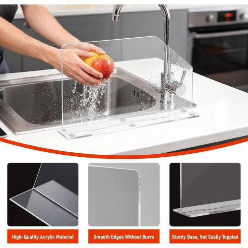 LILXIU 2 PCS Acrylic Sink Splash Guard 16.14 * 13.38 Inch Clear Freestanding Panel Barrier with Base Plate Countertop Partition for Kitchen Bathroom Home Hospitals Labs