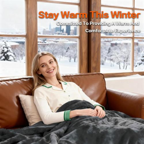 Electric Heated Blanket Throw 50''x60''Size Faux Fur Heating Blanket 10 Heating Settings, 1-8h Timer & Overheat Protection, Machine Washable, Soft Flannel and Sherpa Full Body Warmth