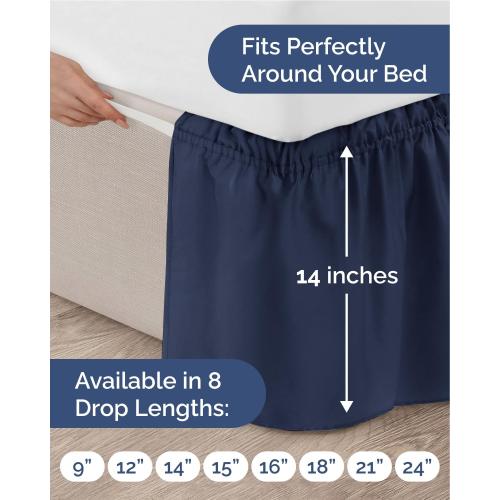 Wrap Around Dust Ruffle Bed Skirt, Queen Size - 14 Inch Drop, Navy Blue