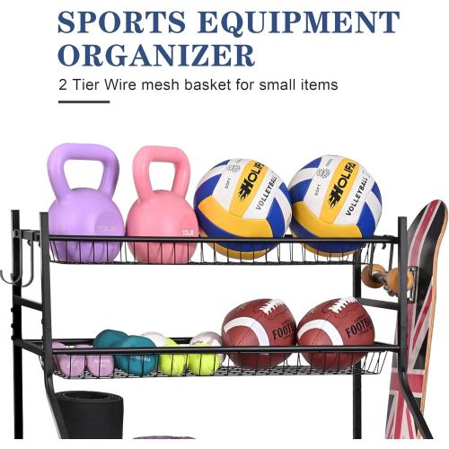 Mythinglogic Sports Equipment Garage Organizer,Garage Ball Storage for Sports Gear and Toys, Rolling Ball Cart with Wheels for Indoor/Outdoor Use