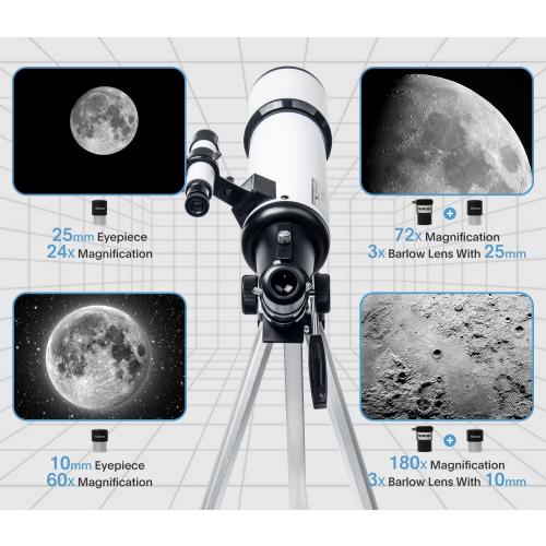 Koolpte Telescope 80mm Aperture 600mm - Astronomical Portable Refracting Telescope Fully Multi-Coated High Transmission Coatings AZ Mount with Tripod Phone Adapter, Wireless Control, Carrying Bag.