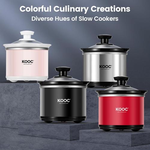 KOOC Small Slow Cooker, 0.65-Quart, Free Liners Included for Easy Clean-up, Upgraded Ceramic Pot, Nutrient Loss Reduction, Stainless Steel, Silver, Round