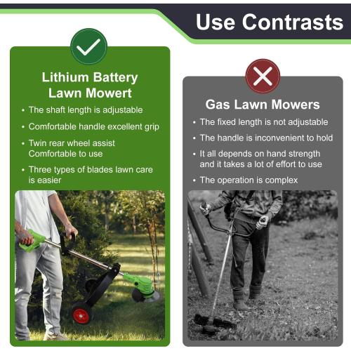 ALSO GO 21V Electric Lithium-Ion Grass Trimmer Lawn Mower with Stand Wheels and 1.5Ah Battery, Lightweight Weed Wacker Cordless Weed Eater Battery Powered for Yard and Garden, Green