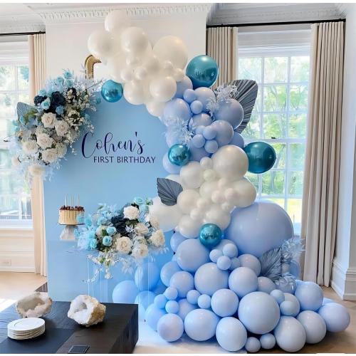 130pcs Light Blue Balloons Garlands Kit, 18 12 10 5 Different Sizes Pack Blue Latex Balloon Arch for Birthday Baby Shower Wedding Gender Reveal Party Decorations(With 2 Ribbons)