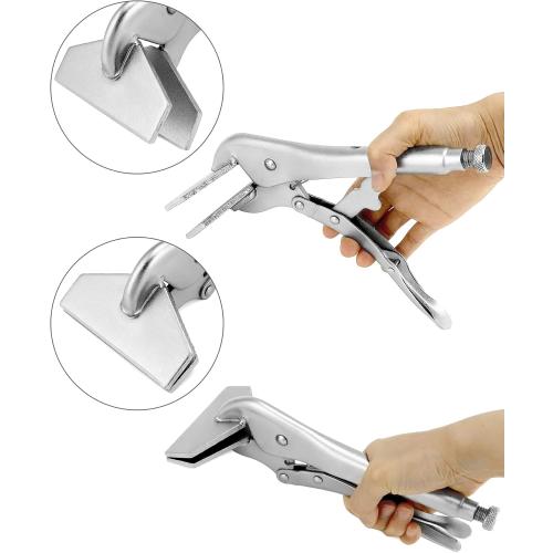QWORK 10 Locking Sheet Metal Clamp, 2 Pack Welding Locking Plier Tools, Heavy Duty Sheet Metal Grip Tool, Adjustable Opening Nickle Plated Welding Plier