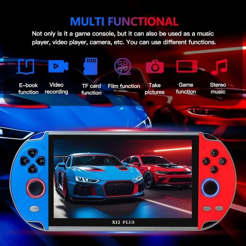 7 Inch HD Screen X12 Plus Handheld Retro Game Console Game Joystick Large 16GB Memory with 10000 Built-in Games Support 30 Game Format