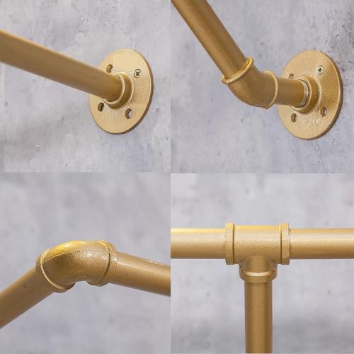 Industrial Pipe Wall Mounted Clothes Hanging Shelves System,Metal Clothing Towel Rack,Garment Rack Perfect for Retail Display,Closet Organization (Gold, 71 L x 11.8 D)