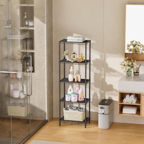 SINGAYE Metal Shelves Wire Shelving：Storage Rack Standing Units Shelf for Kitchen Laundry Bathroom Closet Organizers Pantry Narrow Mesh Adjustable 10 D x 16 W x 55 H Black
