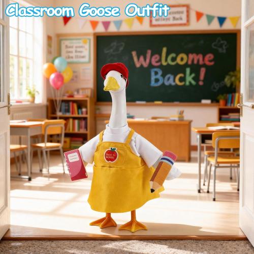 Back to School Porch Goose Outfits,23 Inch Cement Plastic Statues Porch Goose with Pencil and Notebook, Classroom Goose for First Day of School, Outdoor, Garden, Yard, and Patio Decor