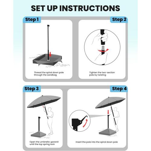 OutdoorMaster 7.2ft Beach Umbrellas for Sand with Sandbag & Anchor | 7.2ft Adjustable Umbrella for Beach, Wind Resistant, Portable UPF50  Sunshade with Carry Bag for Patio