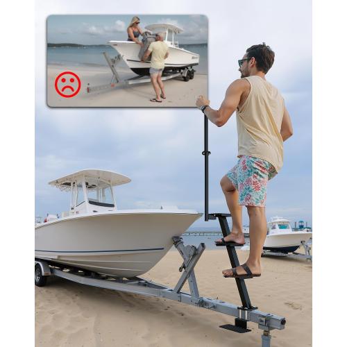 Boat Trailer Steps, Heavy-Duty Trailer Tongue Steps with Safety Grab Handle, Fits 3 x 3 & 3 x 5, 450lbs Capacity (4 Step, Textured Tread)