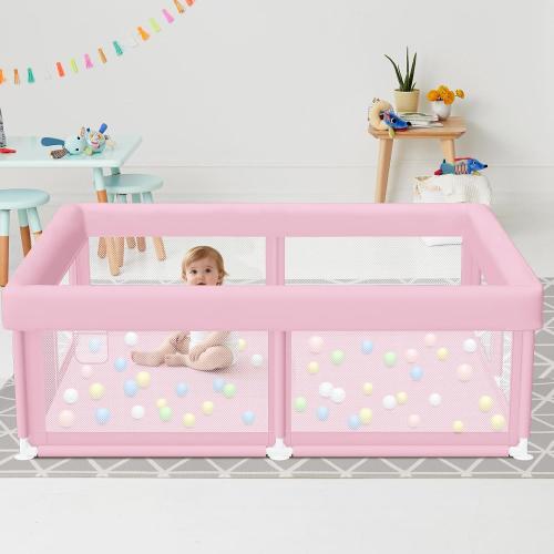 Hiaksedt Large Baby Playpen 50x50 Baby Girl Play Pen for Babies and Toddlers, Safe Structure and Soft, Skin-Friendly Fabric with Zipper Gates Pink